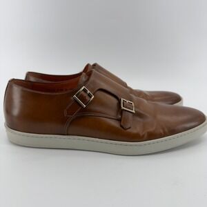 Santoni Mens Double Monk Strap Leather Sneakers Brown Made Italy Size 11.5